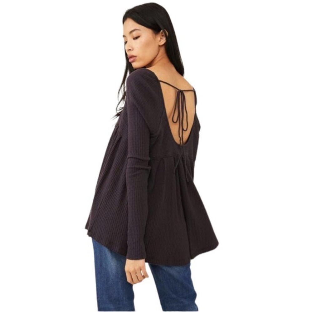 Free People blouse oversized slouchy medium Black New boho Lagen scoop - Picture 2 of 9